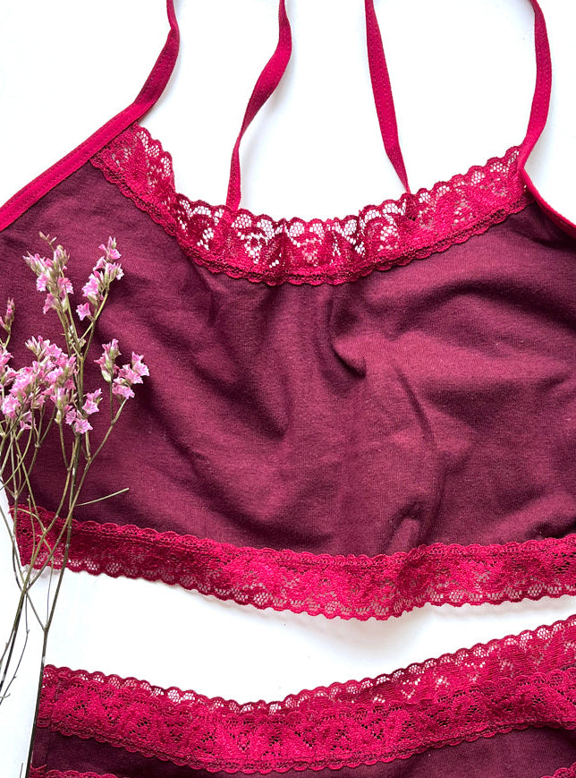Top 342 Algodón con Encaje Vino